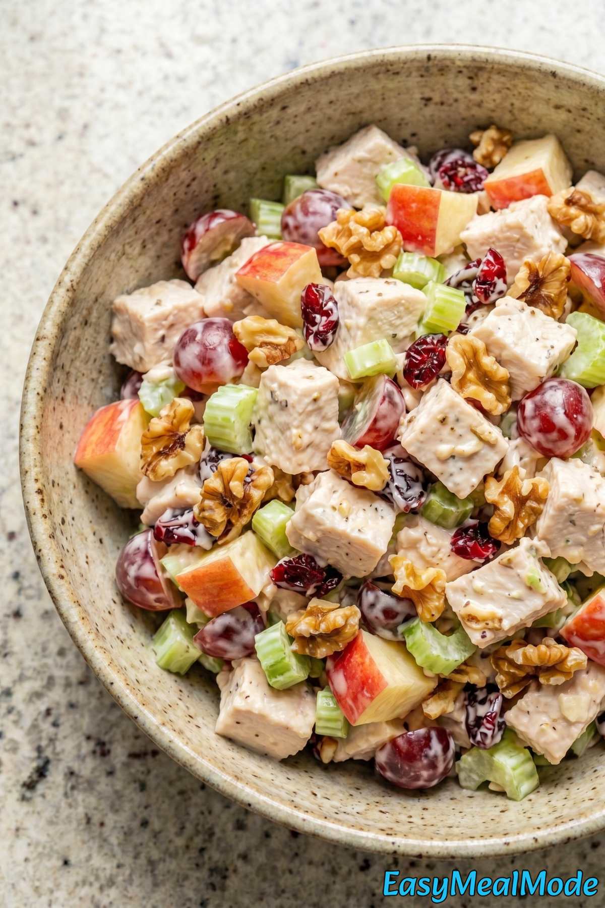 Crisp chicken salad with apples and walnuts
