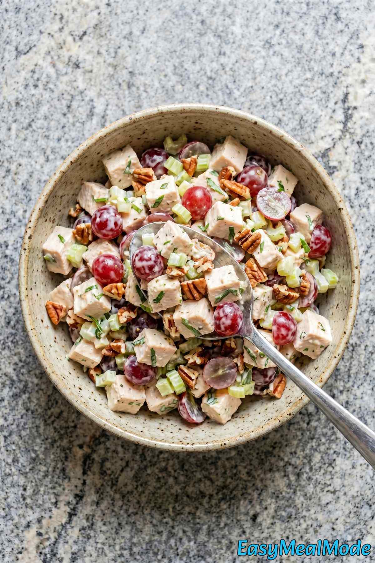 Homemade chicken salad with grapes and pecans