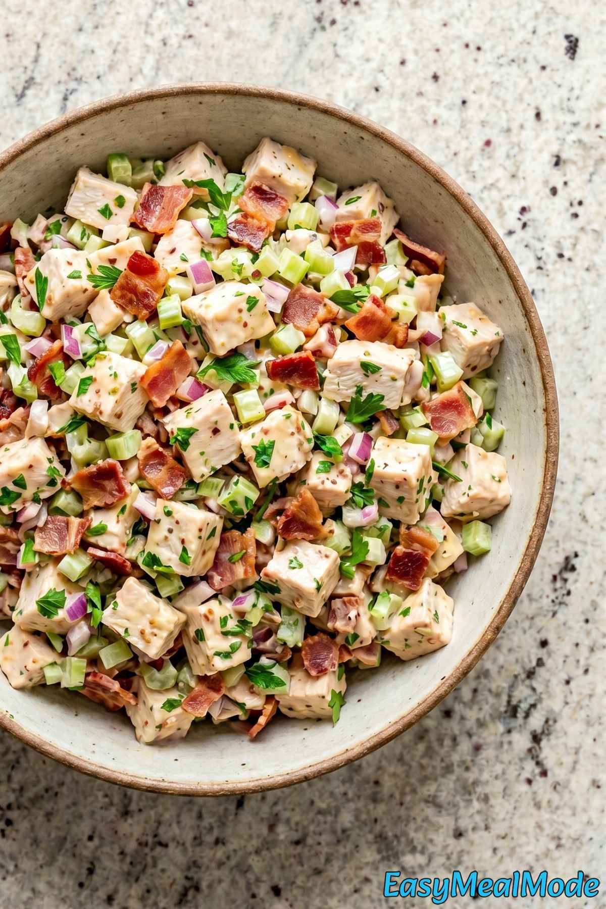 Fresh chicken salad with honey mustard and bacon
