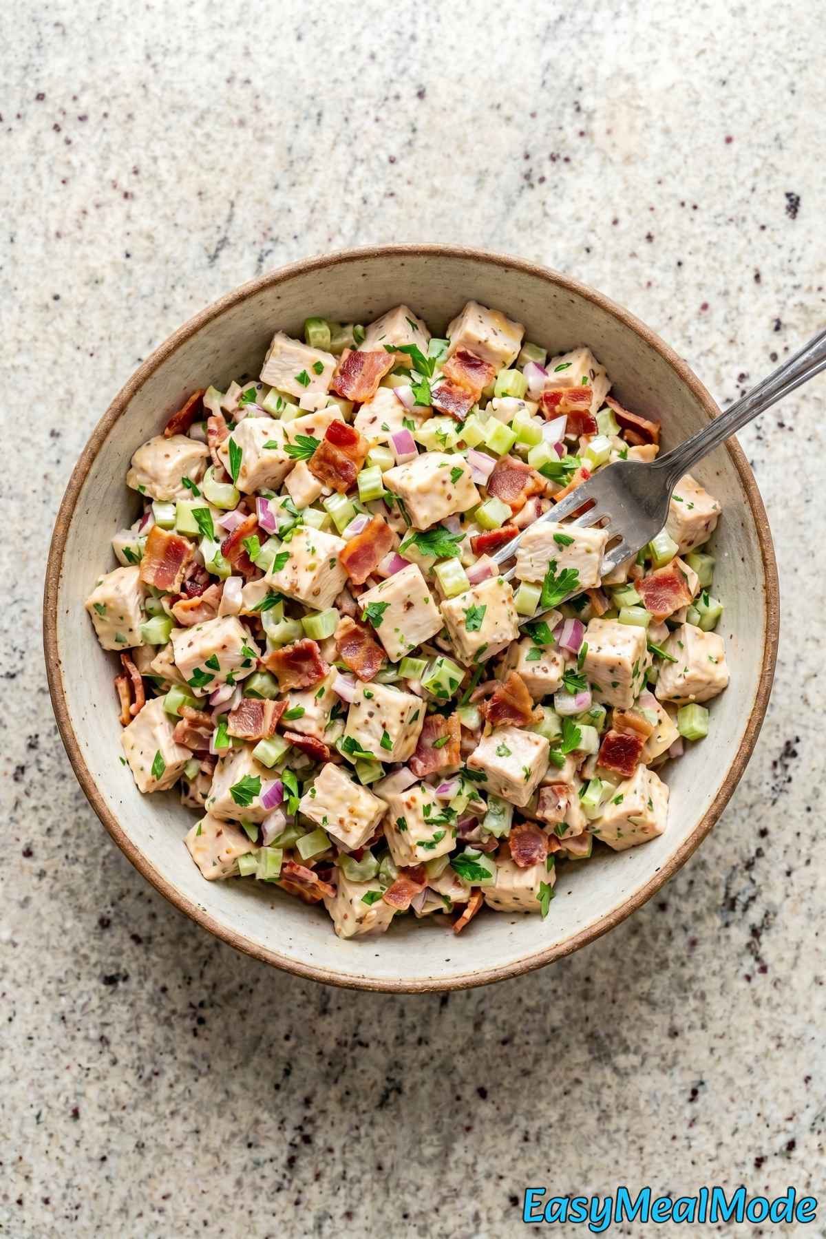 Light chicken salad with honey mustard and bacon
