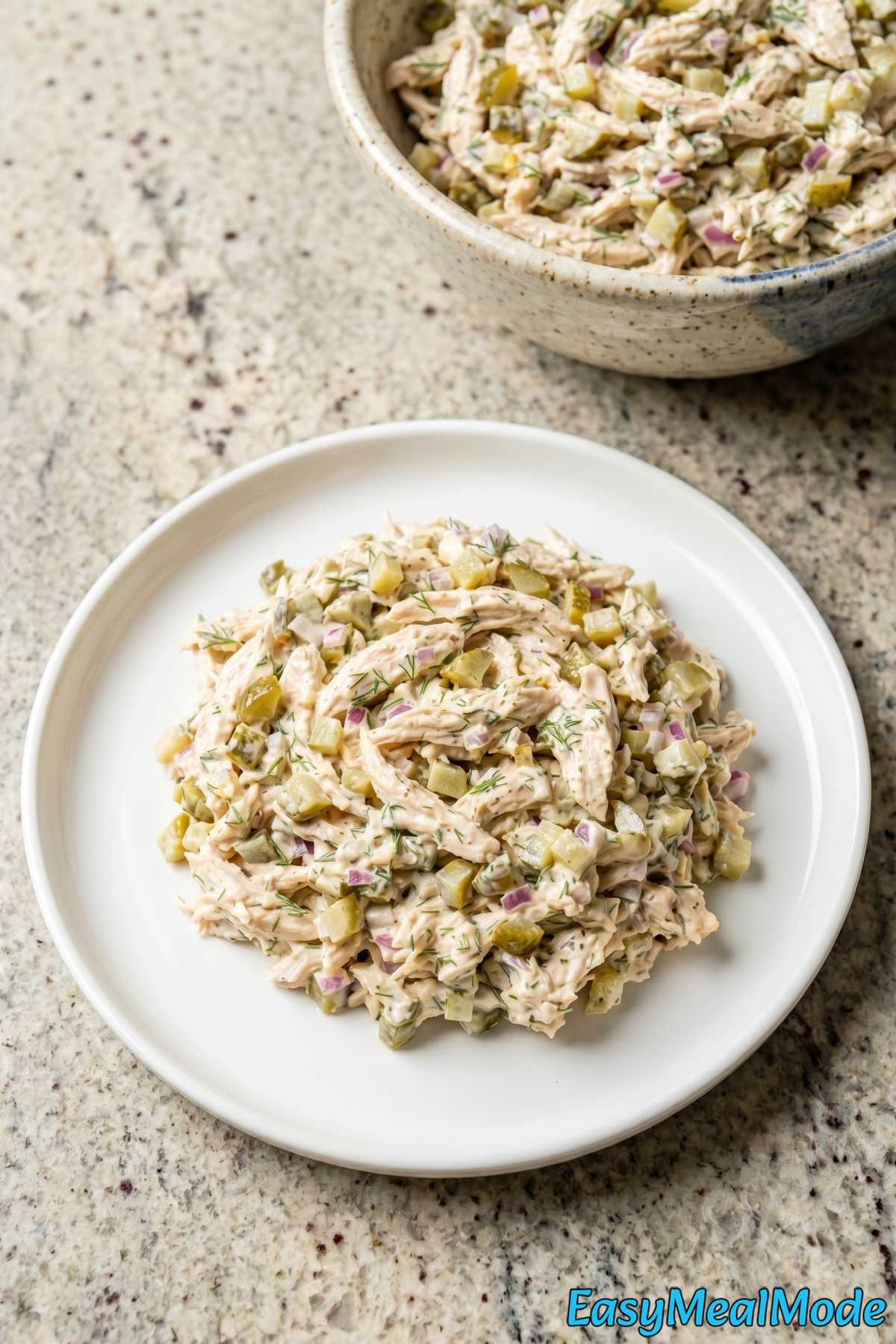 Classic chicken salad with pickles and fresh dill