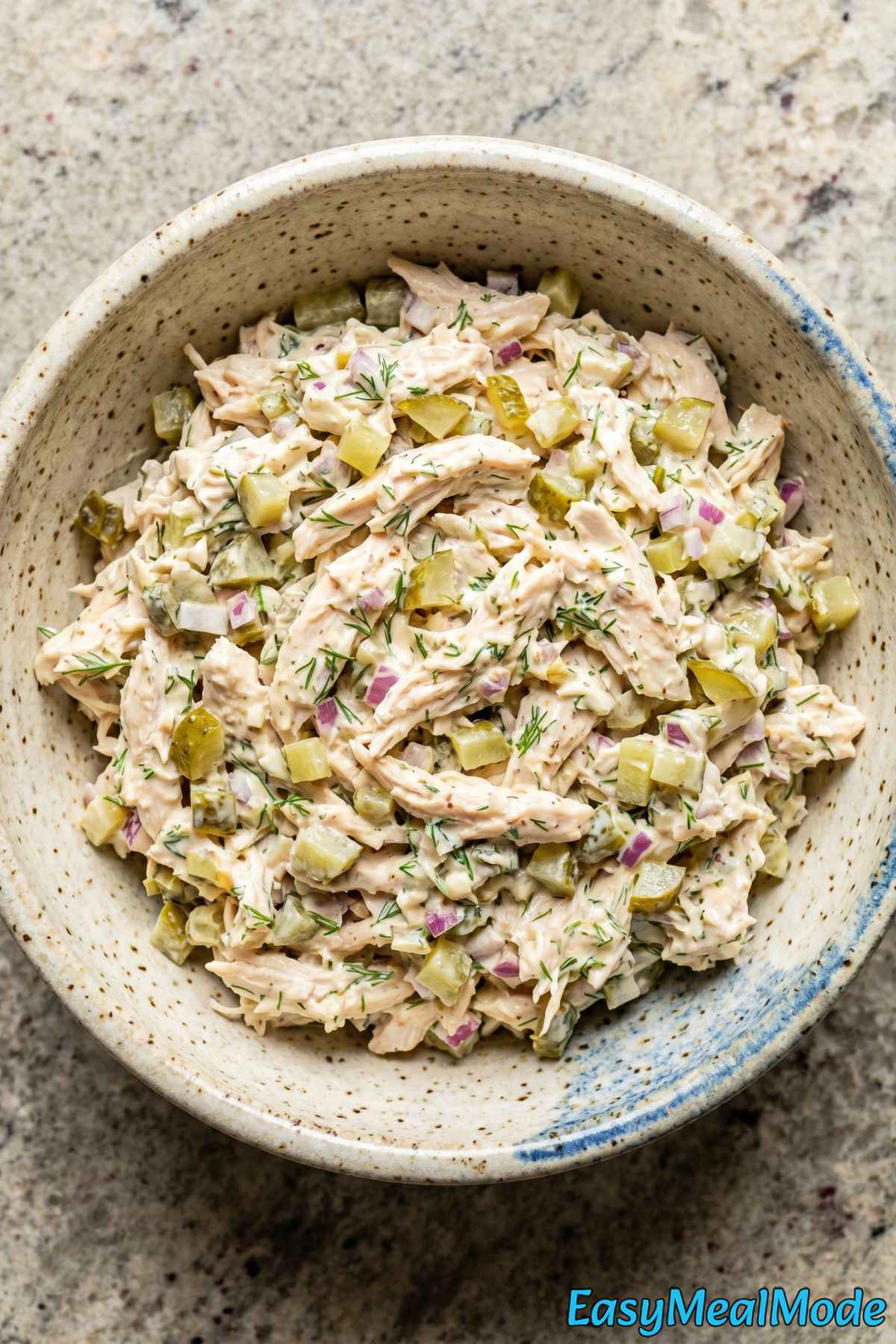 Herby chicken salad with pickles and dill