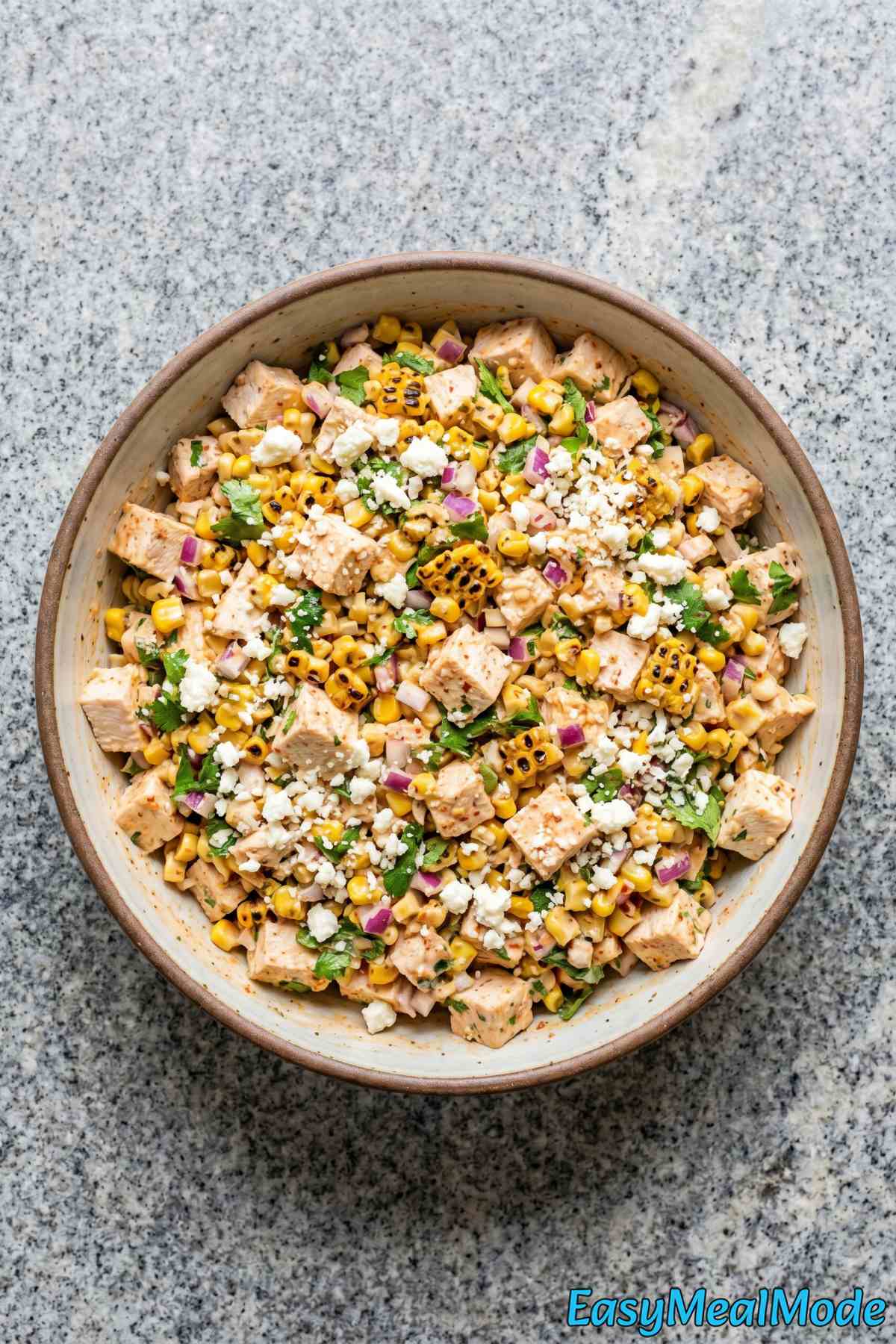 Hearty chicken salad with street corn & chipotle
