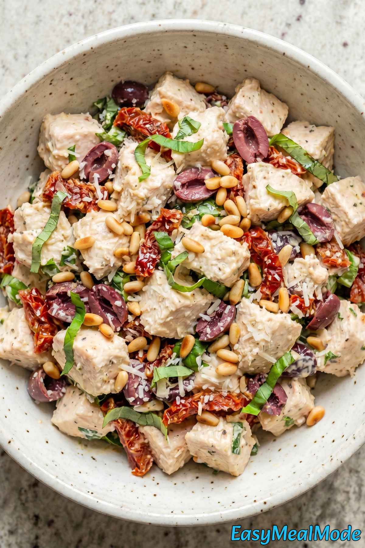 Savory chicken salad sundried tomatoes fresh basil