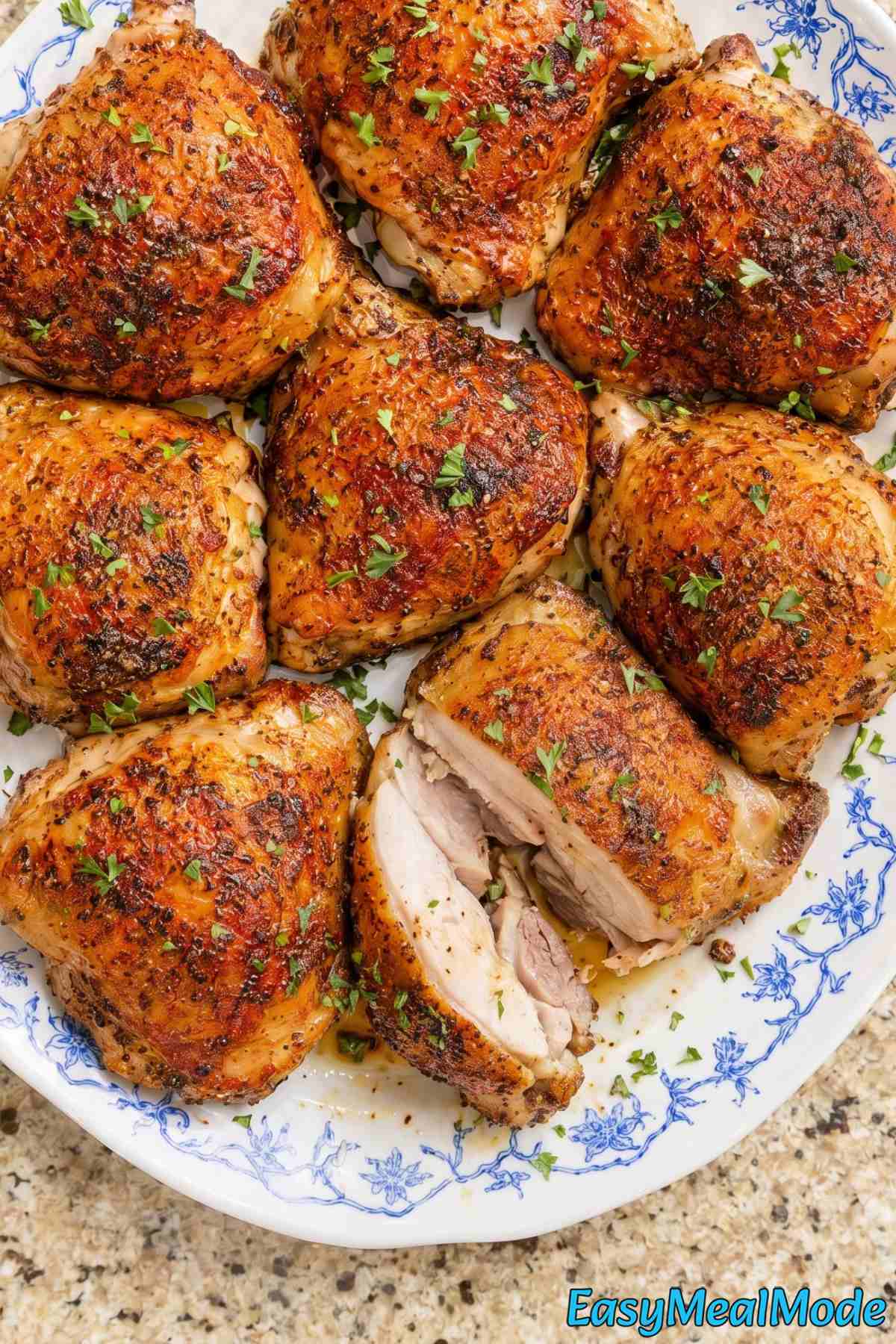 Crispy high protein baked chicken thighs
