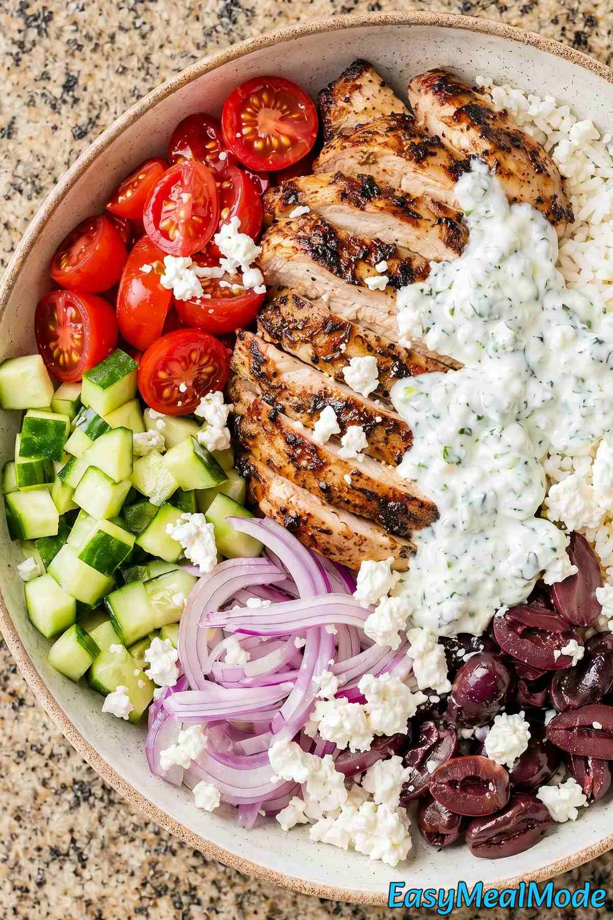 Flavorful high protein Greek chicken bowl