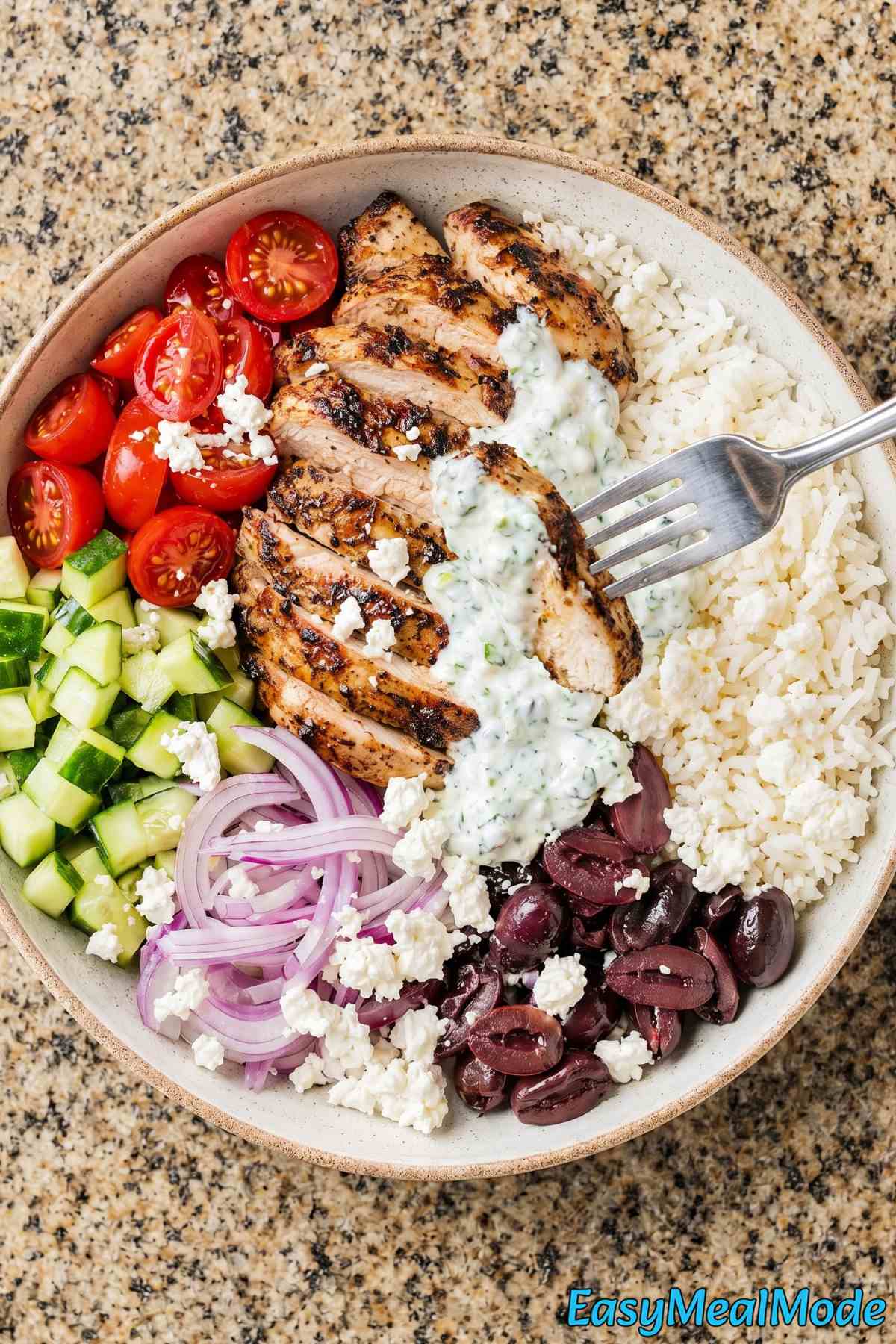 Wholesome high protein Greek chicken bowl