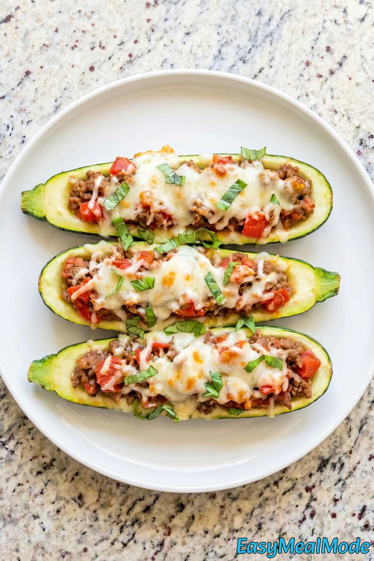Tender ground beef stuffed zucchini boats