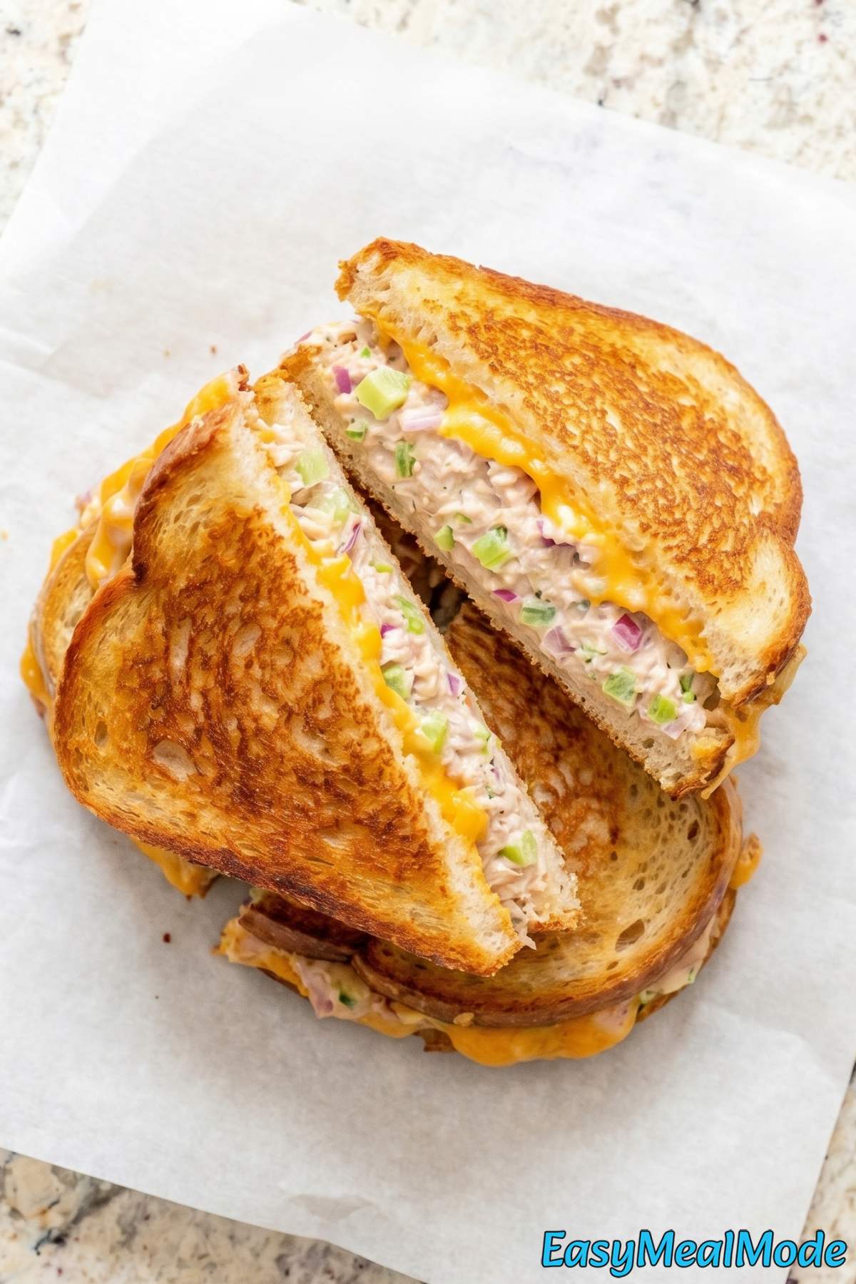 Cheesy high protein tuna melt halved