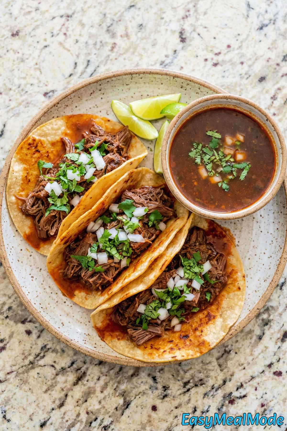 Crispy Instant Pot birria tacos ready to eat