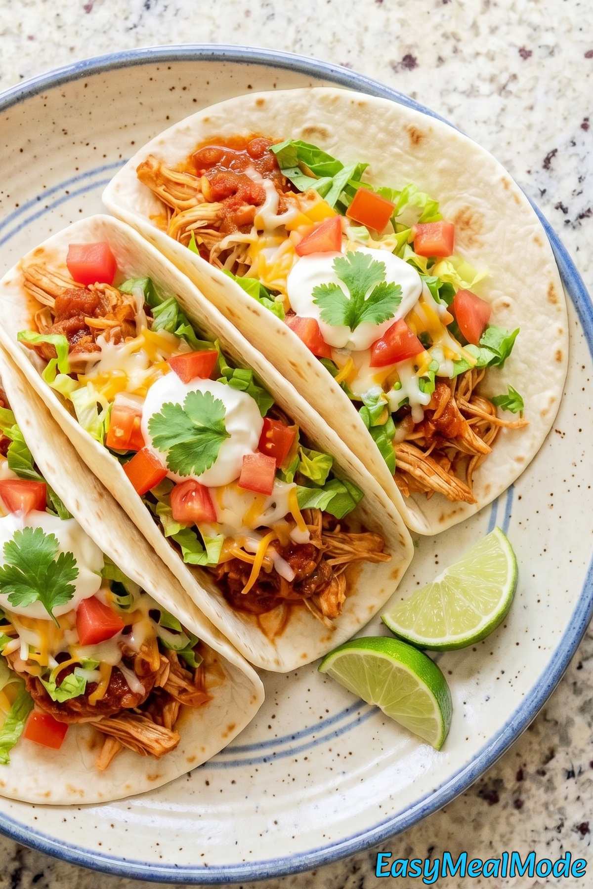 Hearty Instant Pot chicken tacos plated