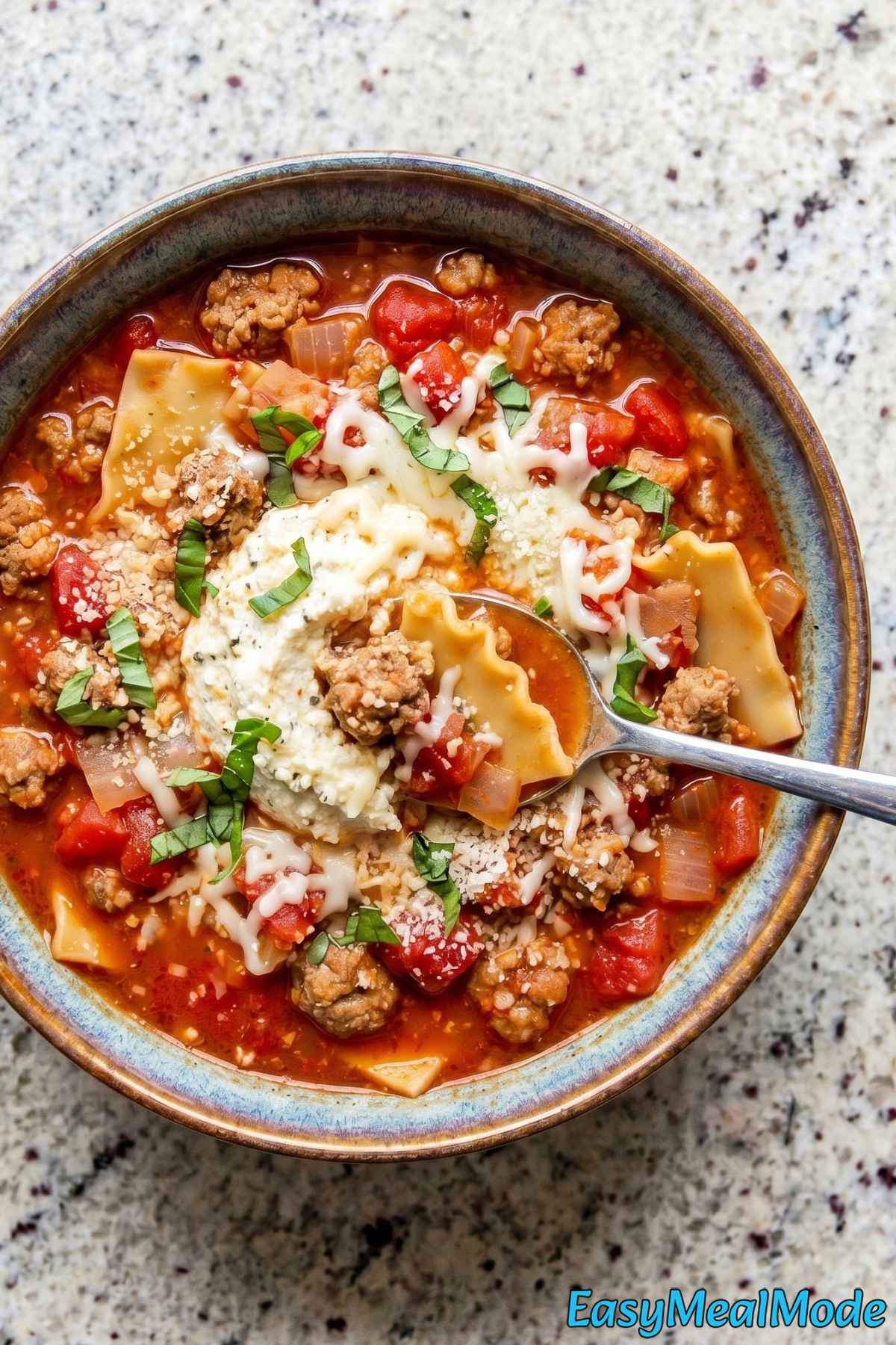 Cheesy Instant Pot lasagna soup bowl