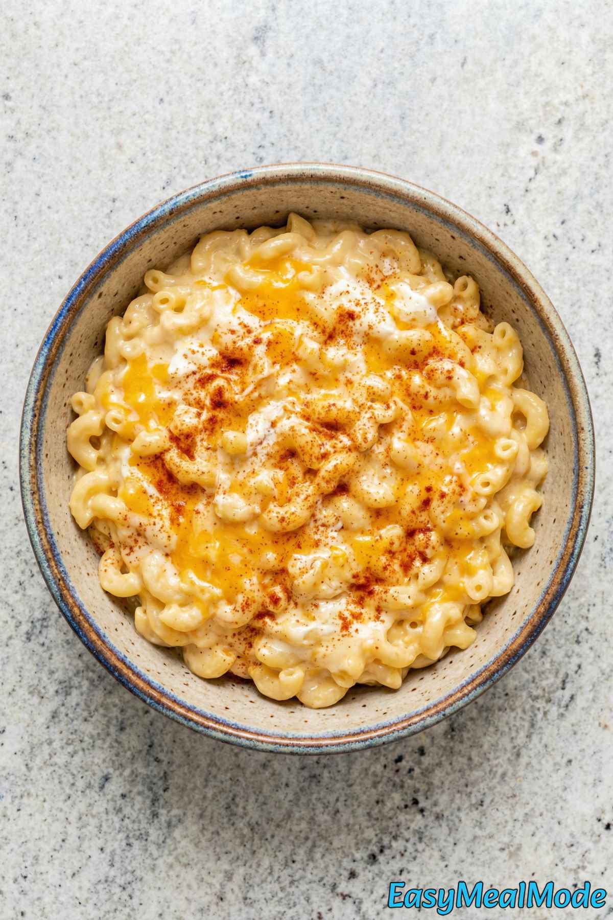 Golden Instant Pot mac & cheese in a dish