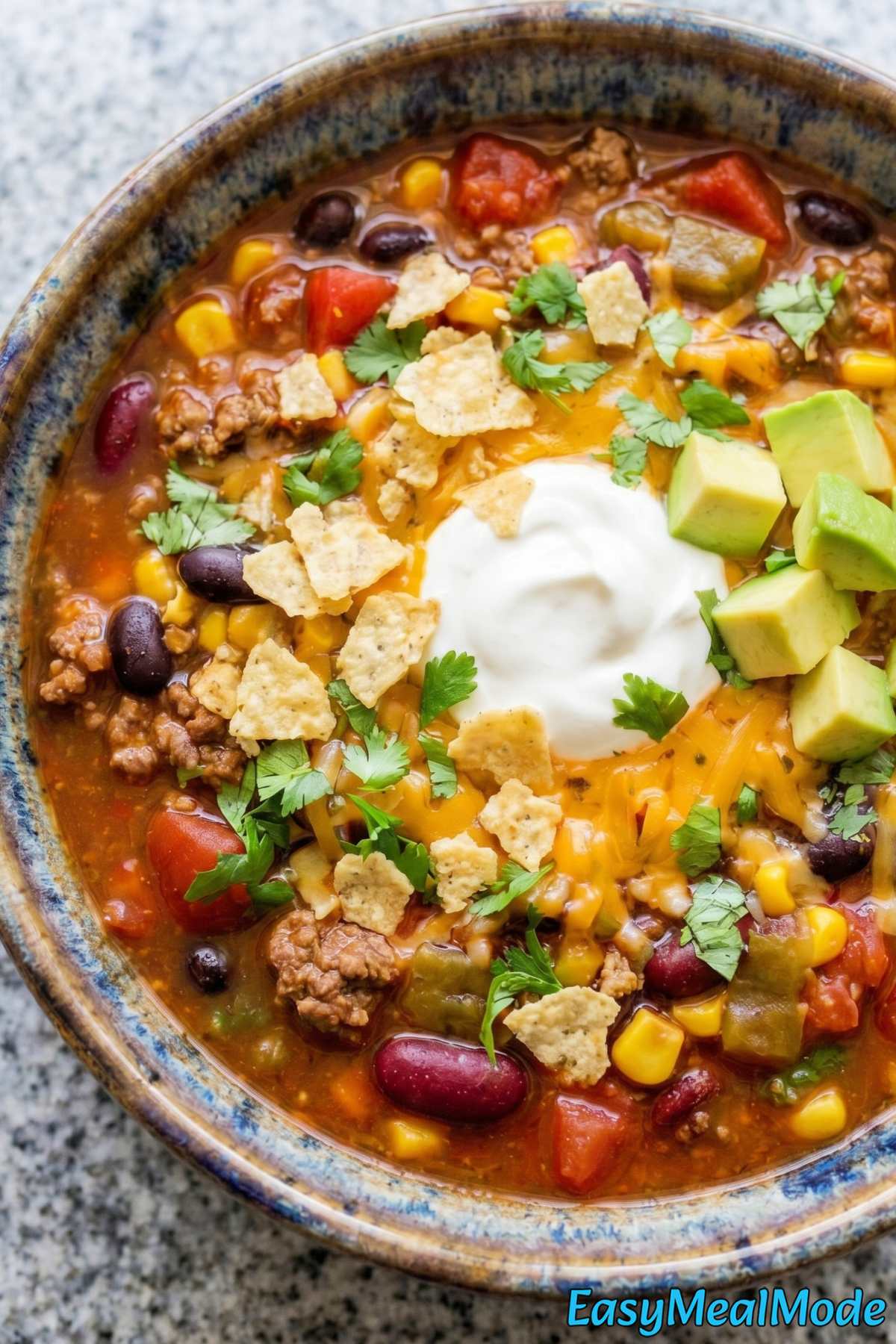 Flavorful Instant Pot taco soup bowl