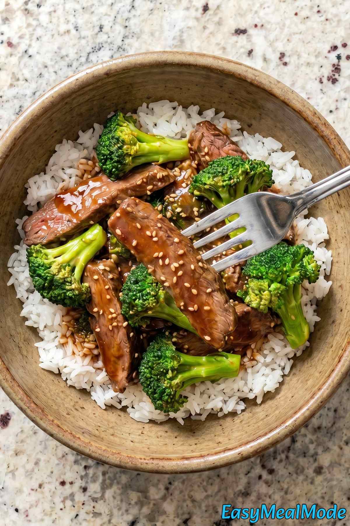Rich slow cooker beef & broccoli closeup