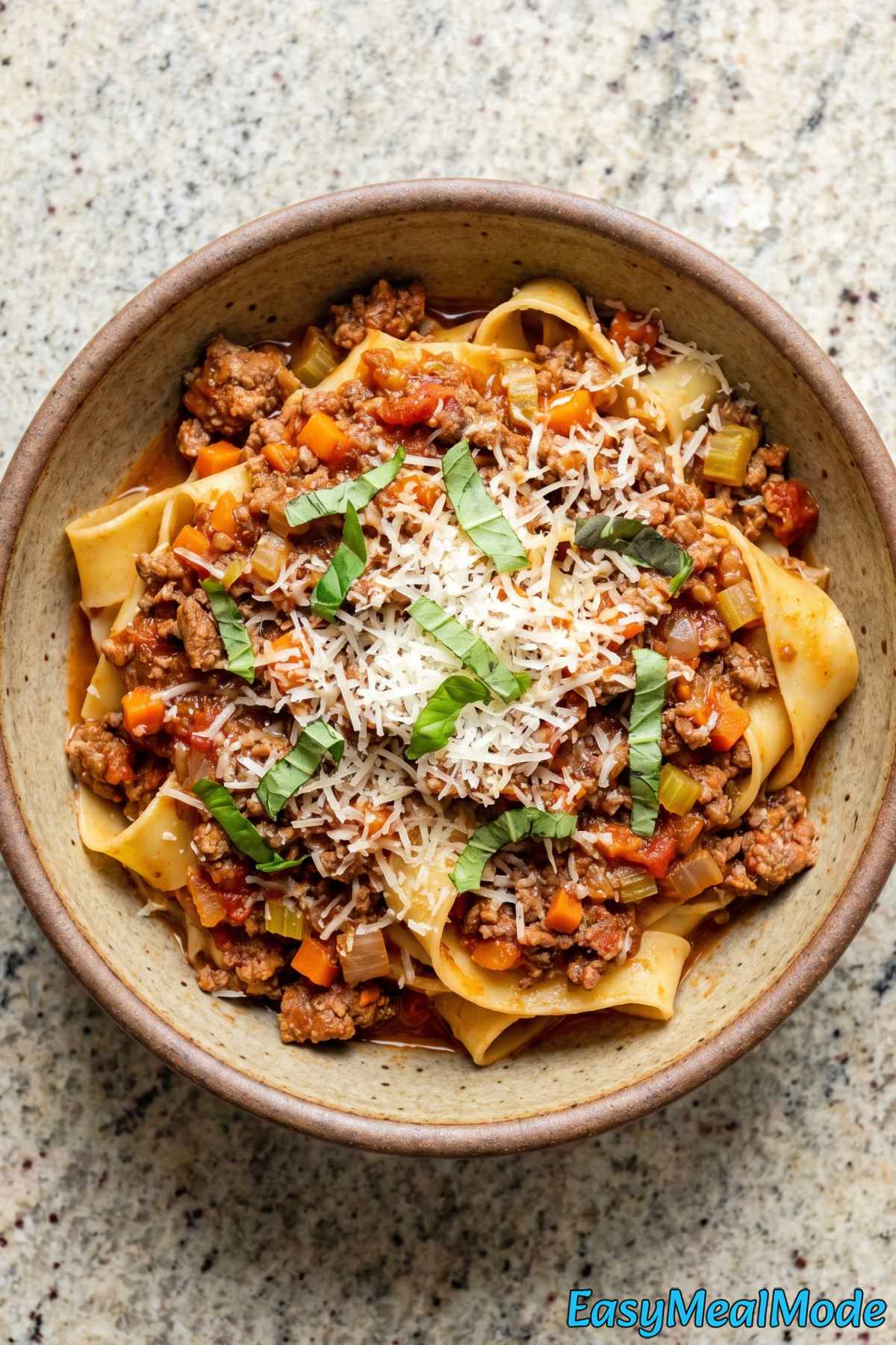 Savory slow cooker bolognese close-up