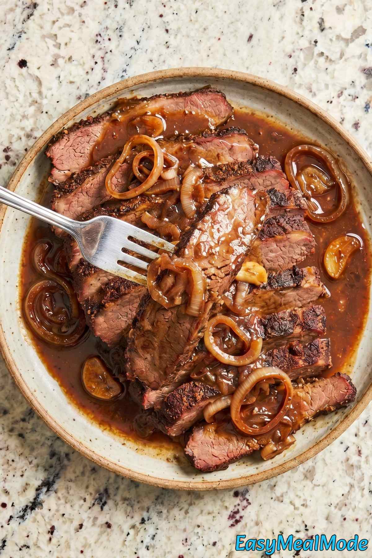 Savory slow cooker brisket ready to serve