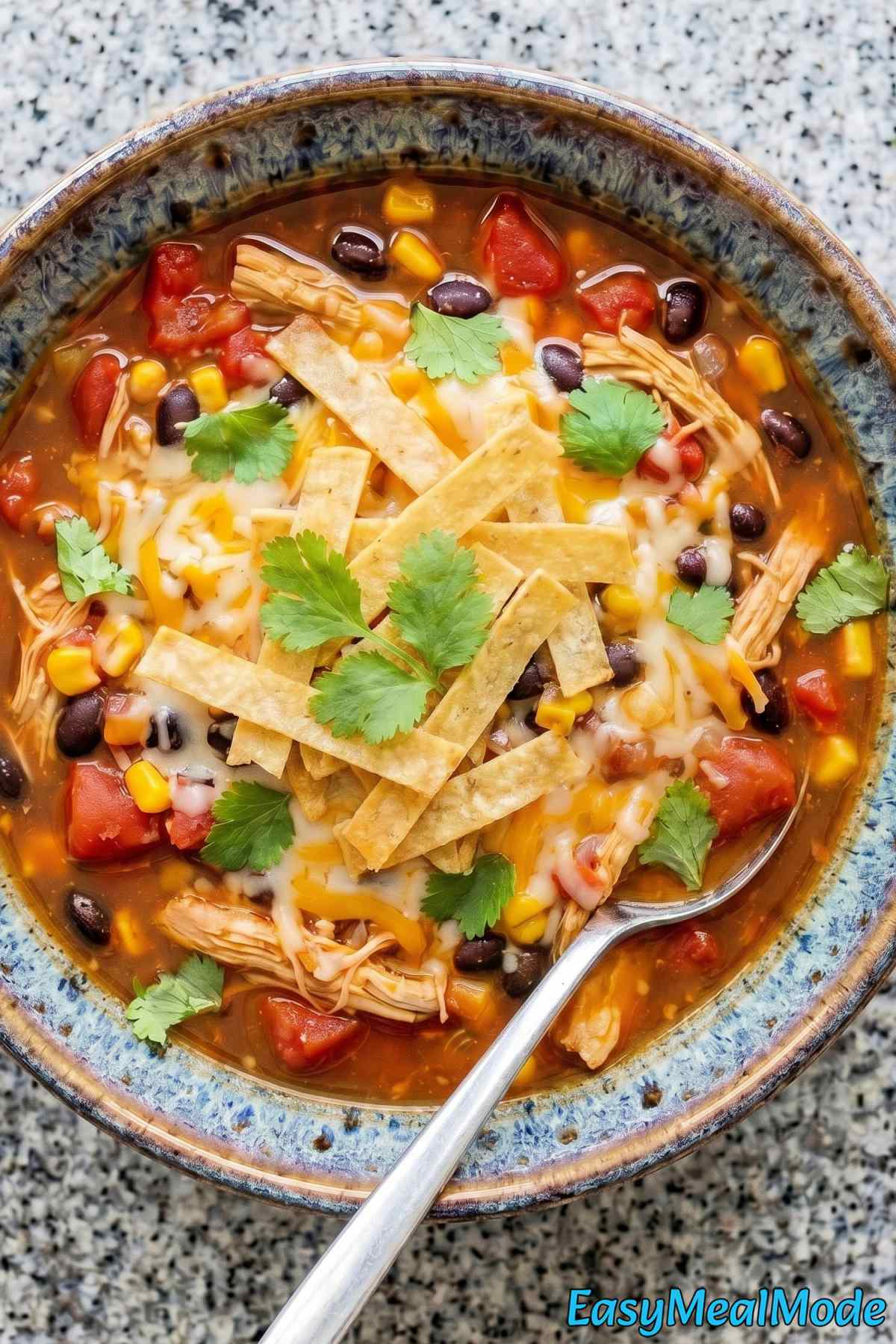 Savory chicken enchilada soup in slow cooker