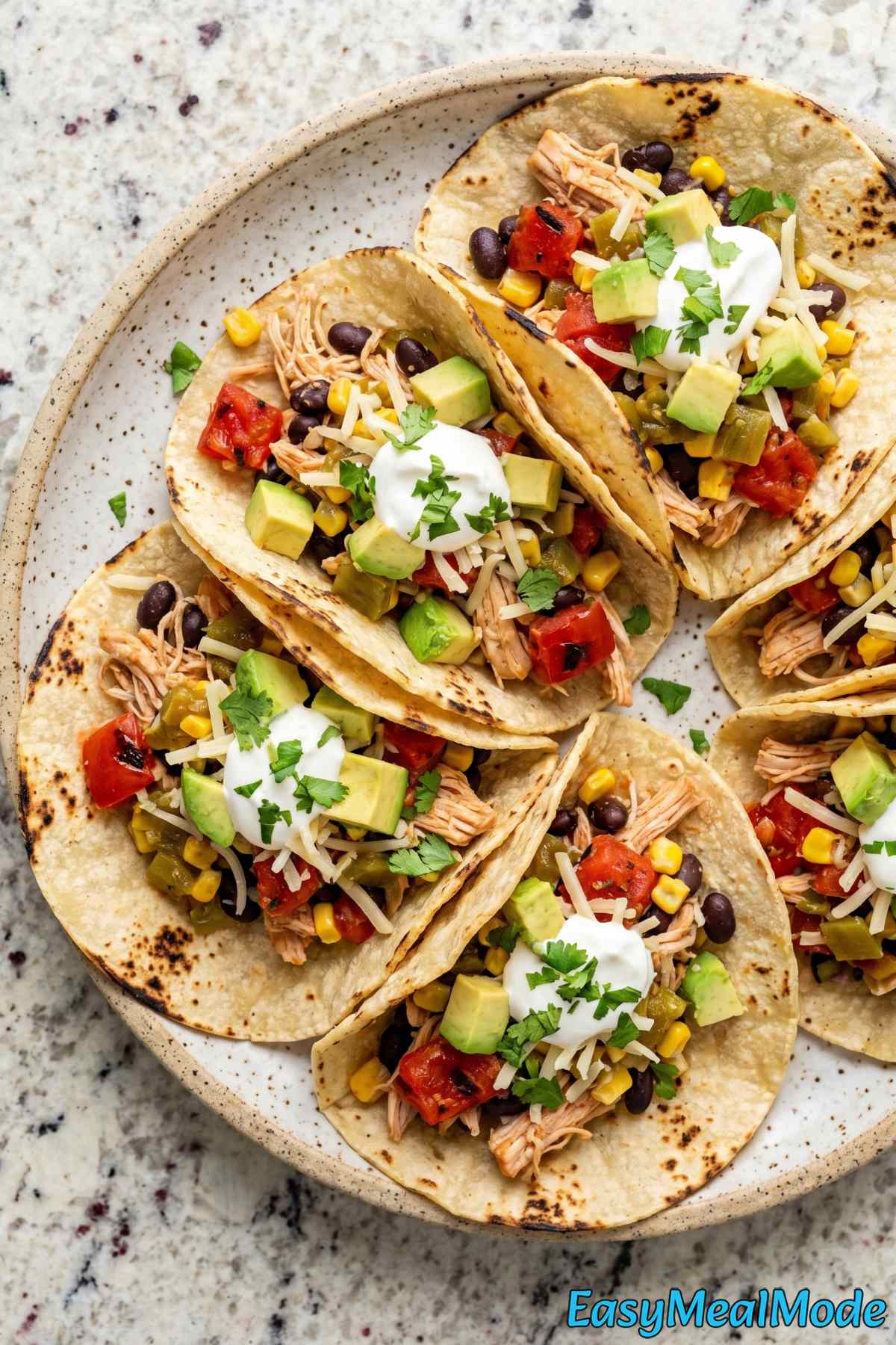 Juicy slow cooker chicken tacos close-up