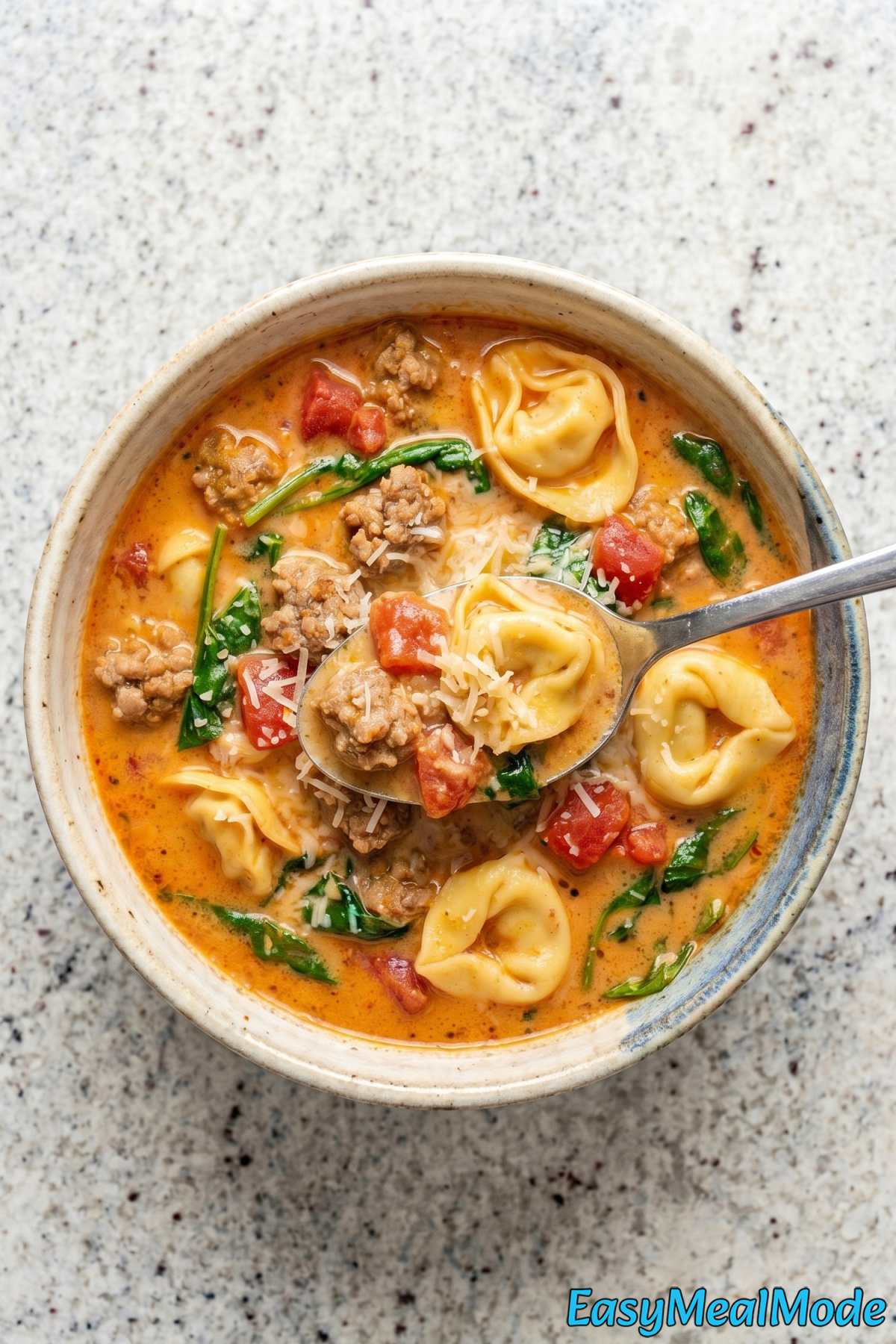 Homemade slow cooker creamy tortellini soup