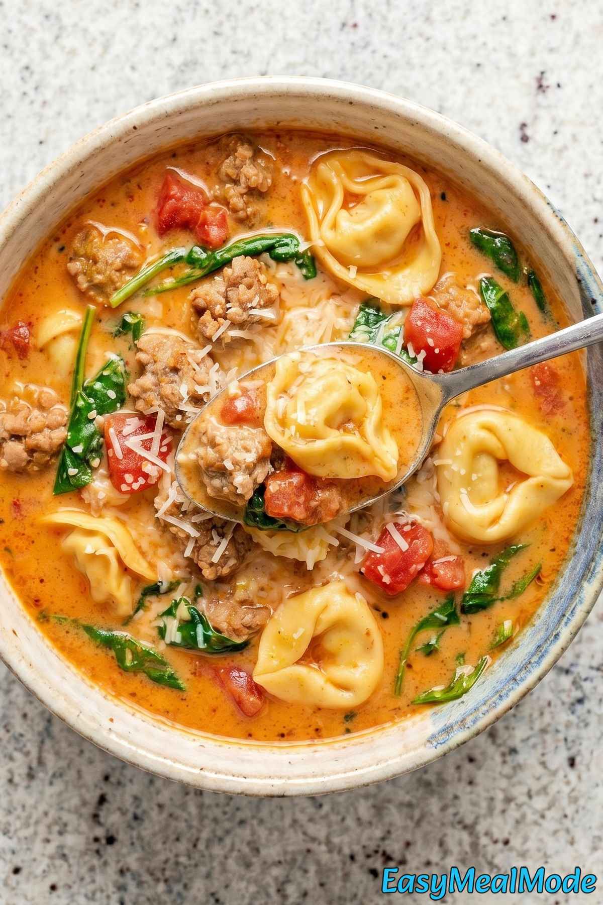 Comforting creamy tortellini soup from slow cooker