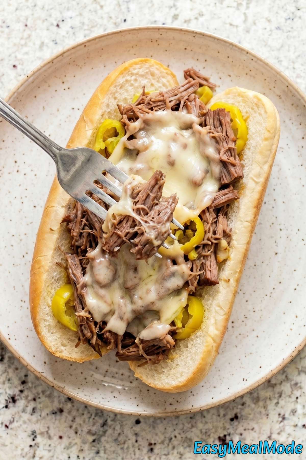 Warm slow cooker Italian beef sandwich