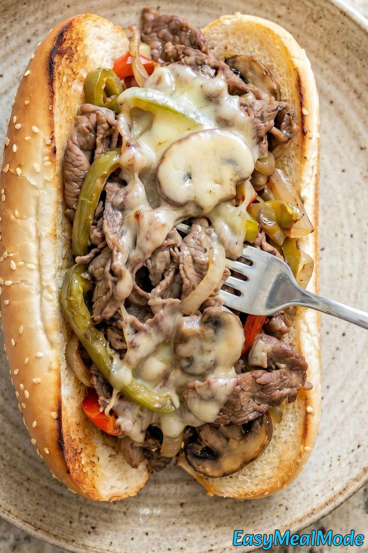 Hearty slow cooker Philly cheesesteak