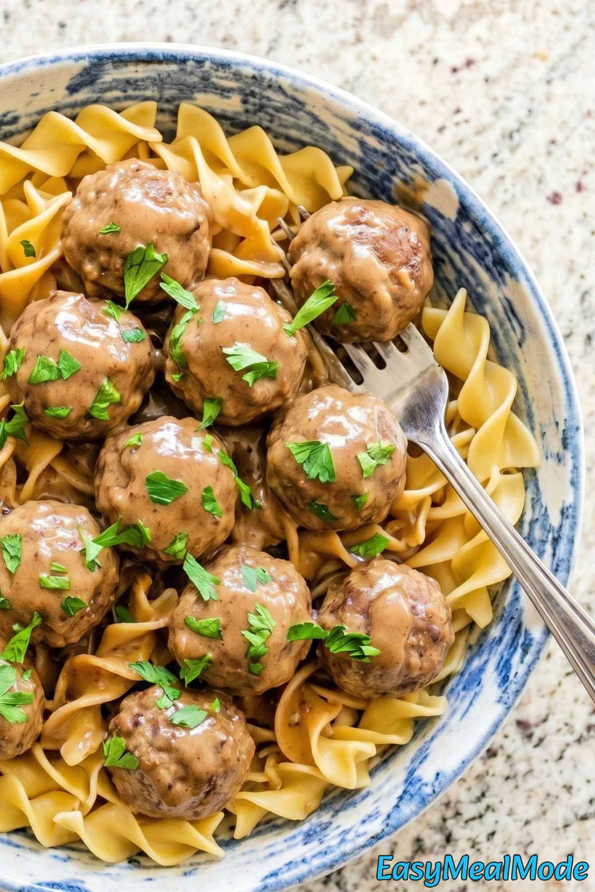 Warm slow cooker Swedish meatballs in bowl