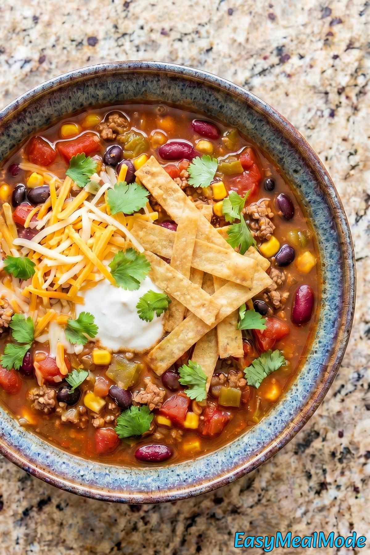 Rich slow cooker taco soup with cheese