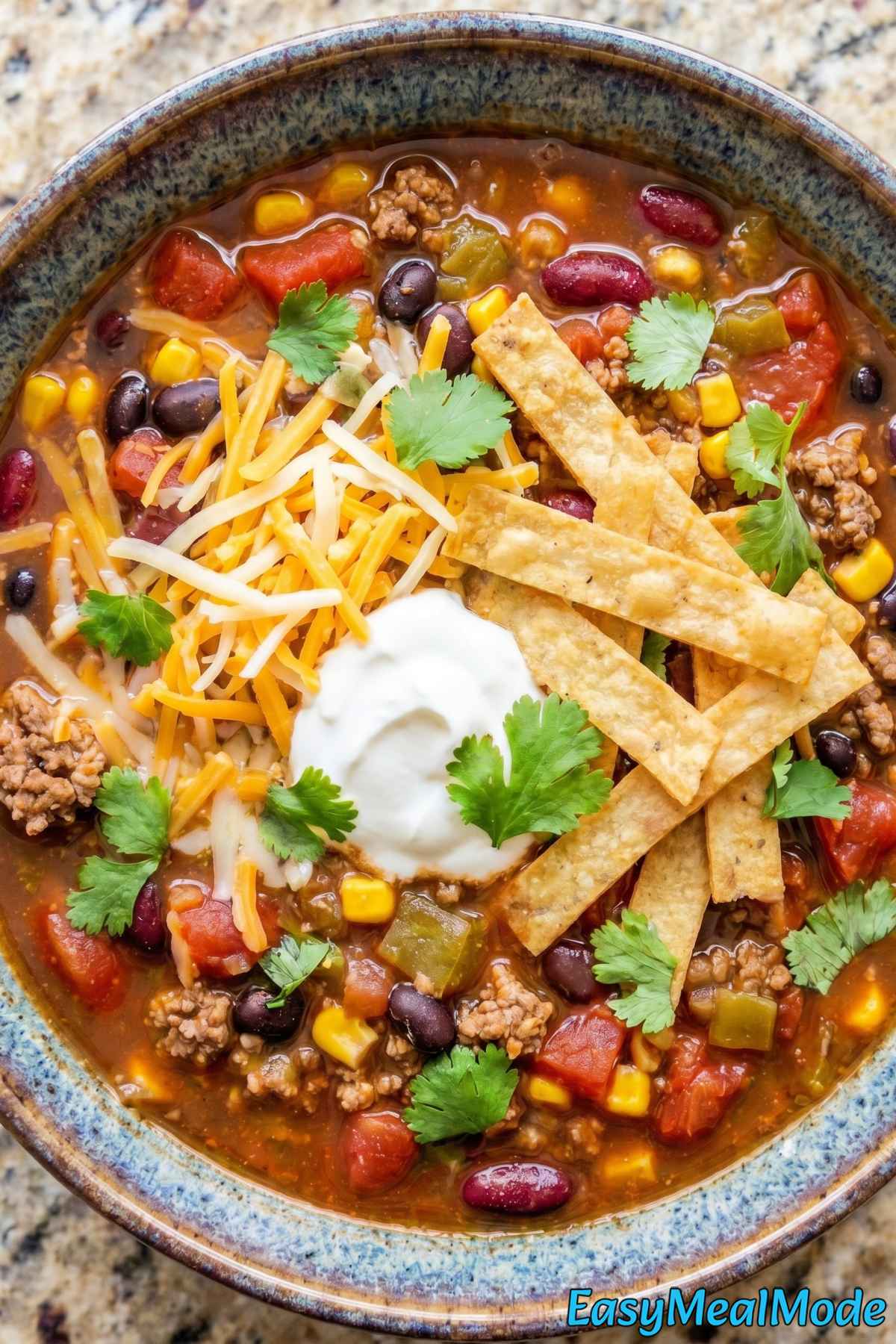 Zesty slow cooker taco soup with fixings