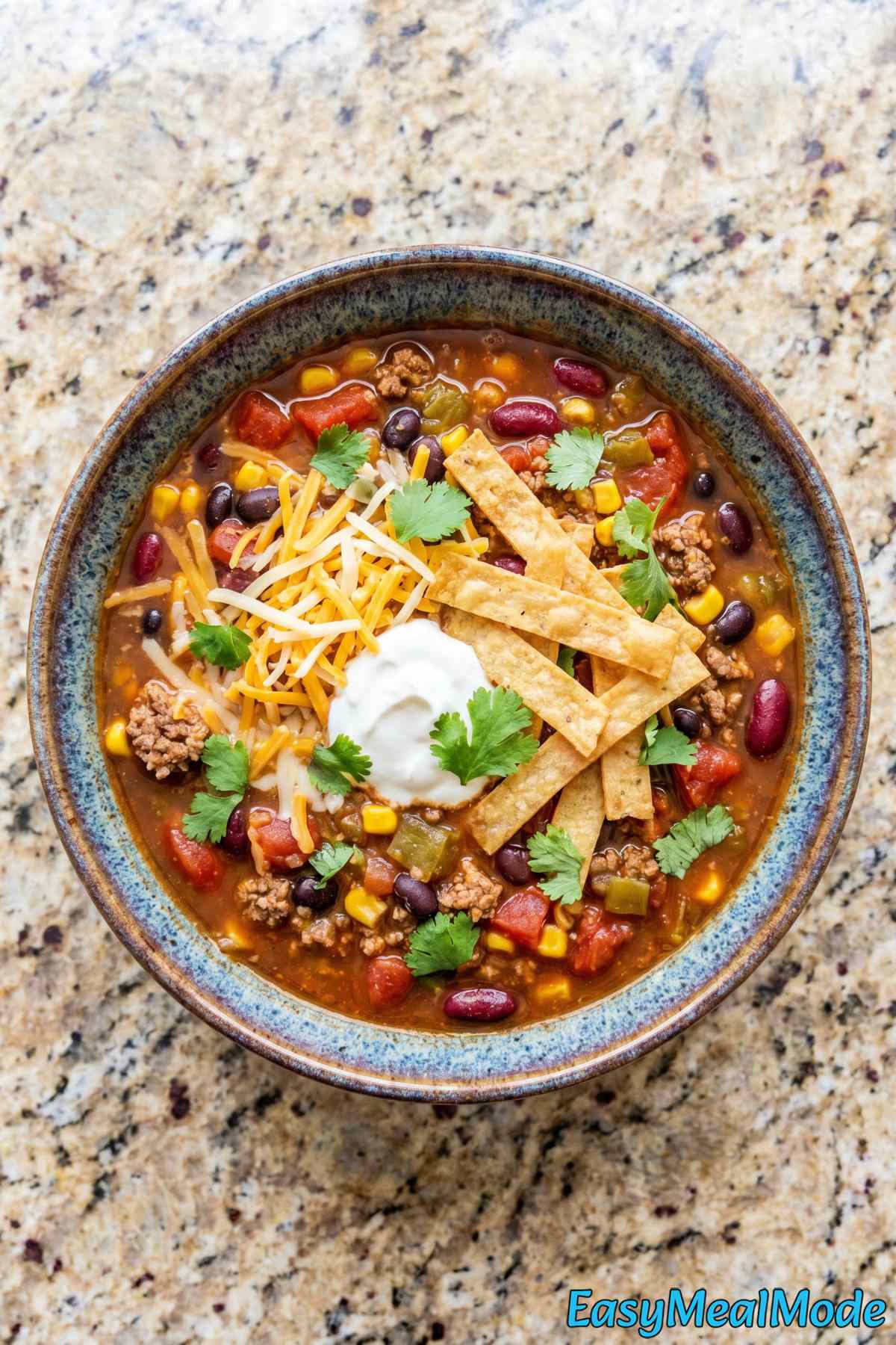 Flavorful slow cooker taco soup bowl
