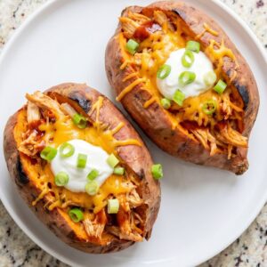 High Protein BBQ Chicken Sweet Potatoes