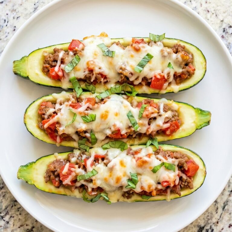 High Protein Ground Beef Stuffed Zucchini