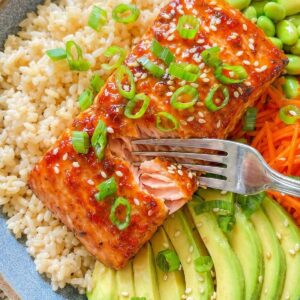 High Protein Honey Sriracha Salmon Bowl